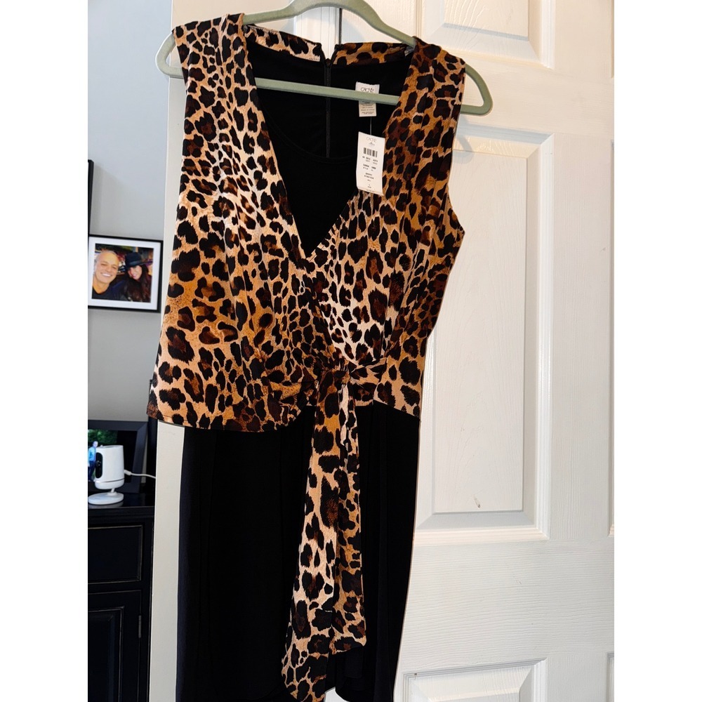 Cache Leopard Print Dress Black Sleeveless Formal‎ Career Cocktail Party L - Picture 3 of 7